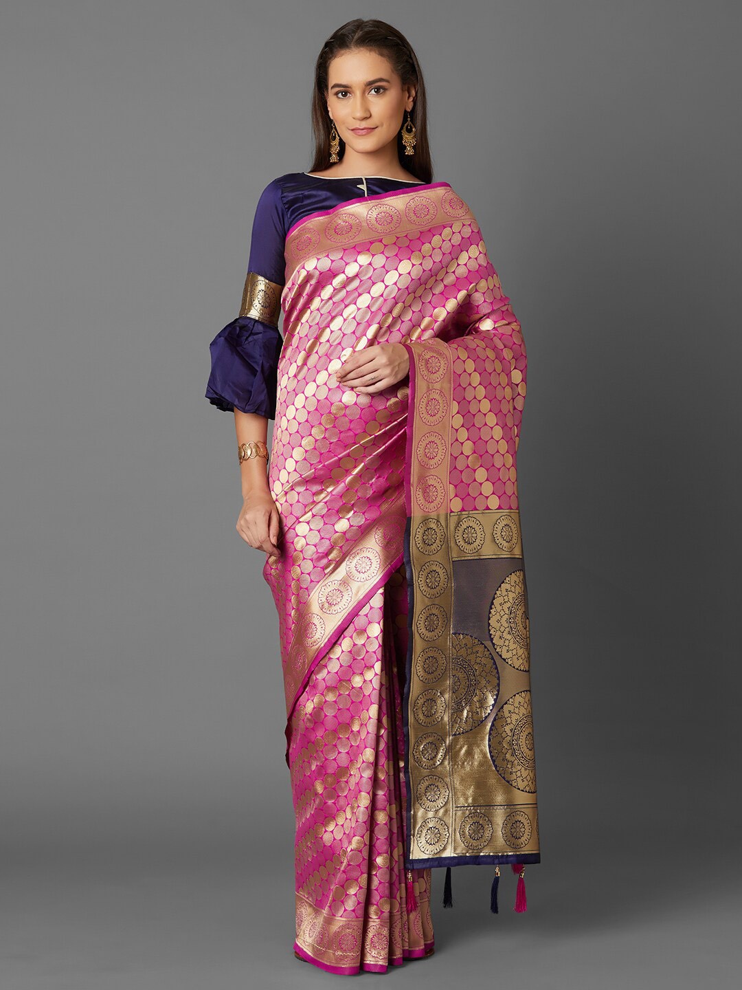 

Mitera Woven Design Zari Kanjeevaram Saree, Pink