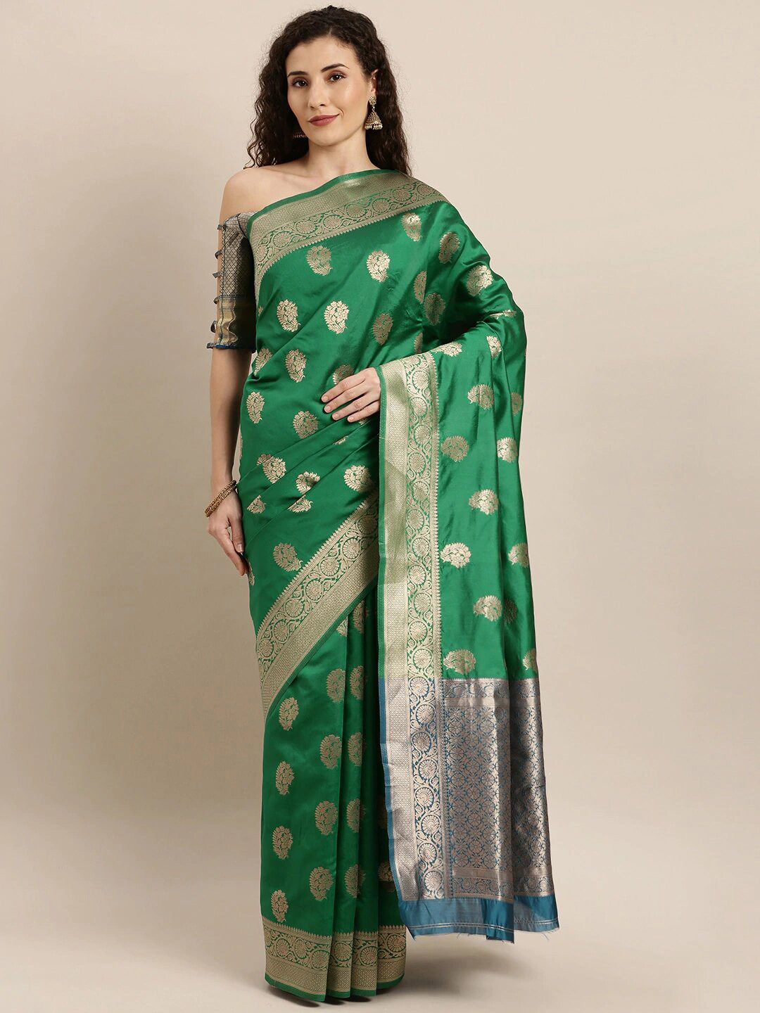 

Mitera Woven Design Zari Kanjeevaram Saree, Green
