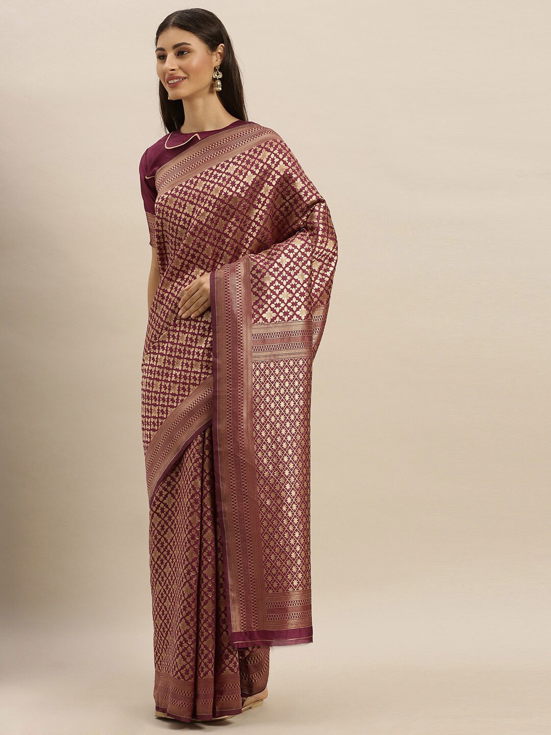 

Mitera Woven Design Ethnic Motifs Zari Kanjeevaram Saree, Magenta