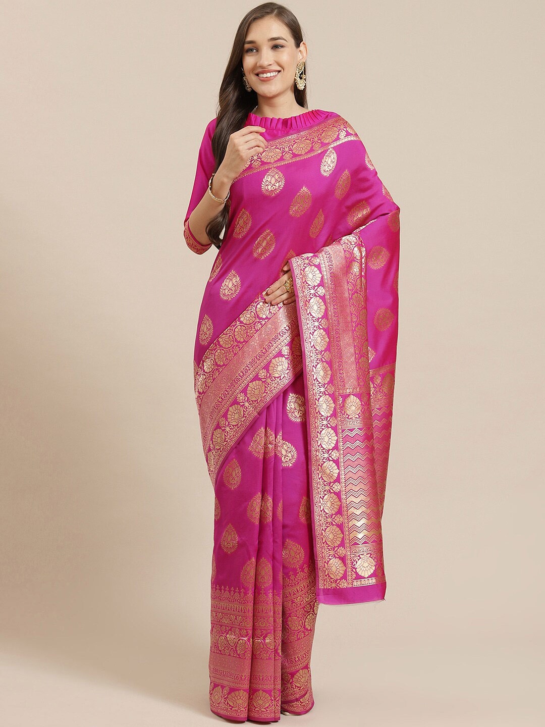 

Mitera Woven Design Zari Kanjeevaram Saree, Pink