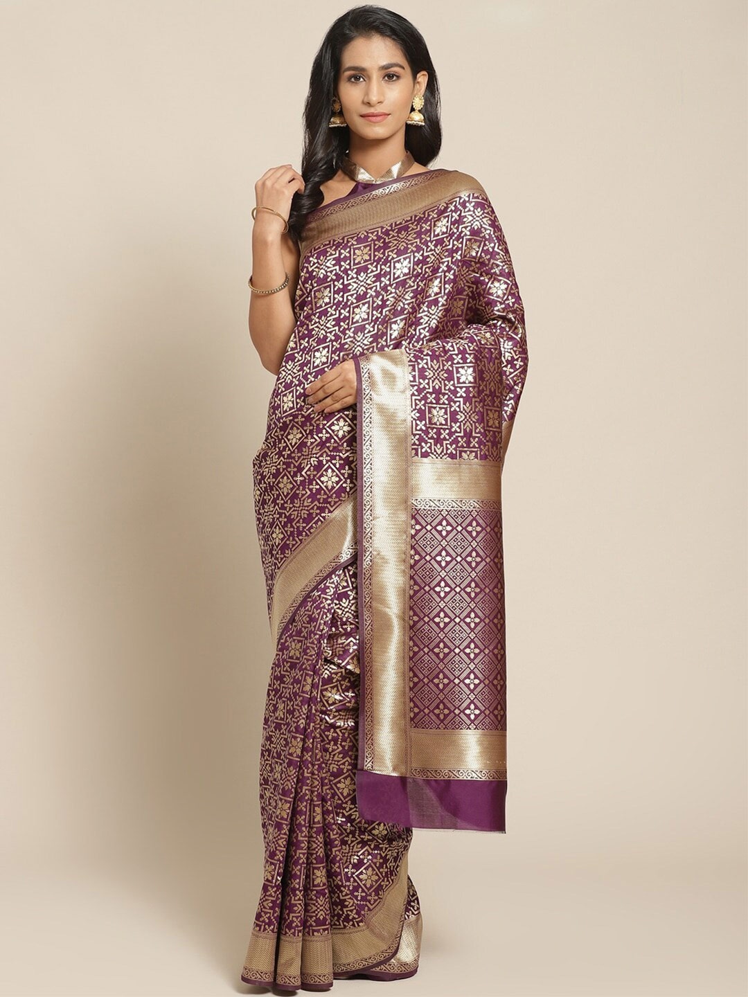 

Mitera Ethnic Motifs Zari Kanjeevaram Saree, Purple