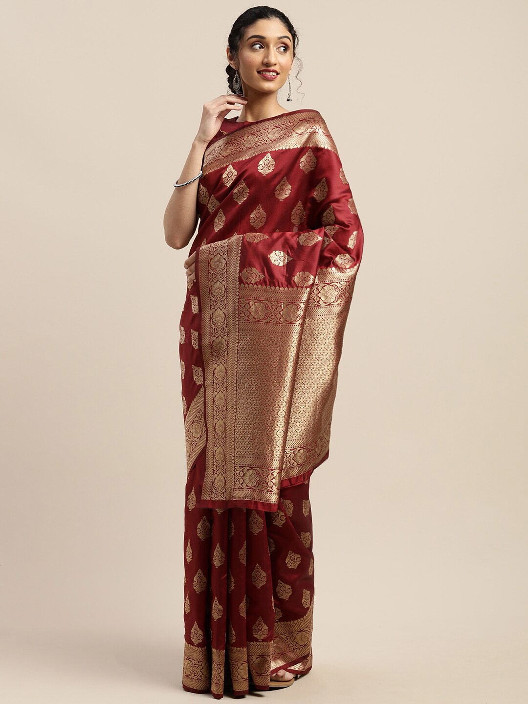 

Mitera Woven Design Zari Kanjeevaram Saree, Maroon