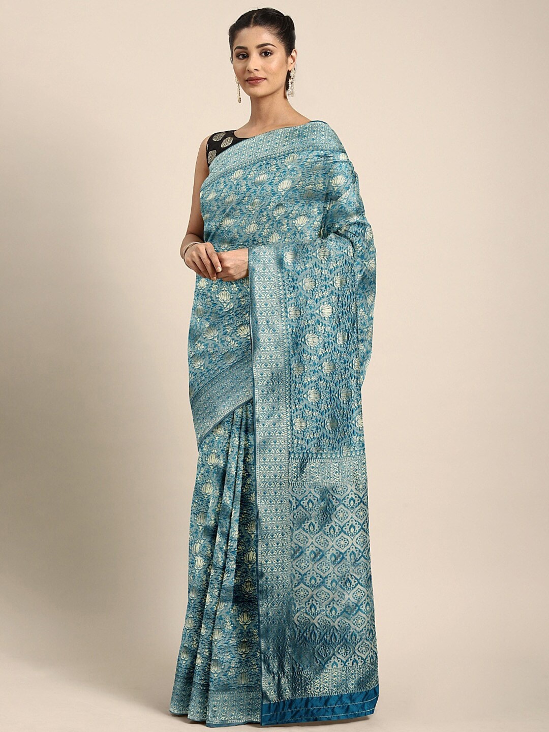 

Mitera Woven Design Zari Saree, Teal