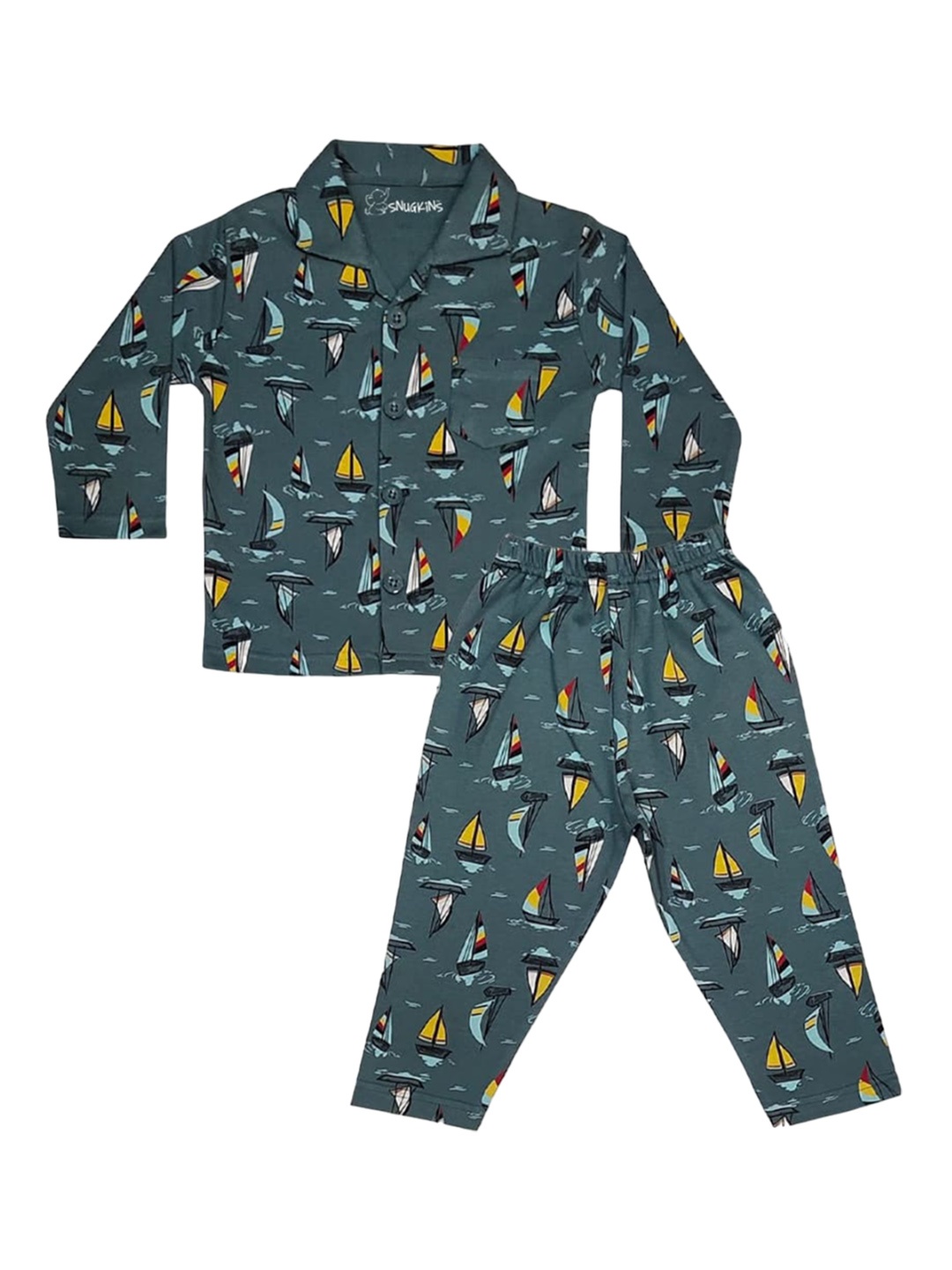 

Snugkins Unisex Kids Printed Night suit, Green