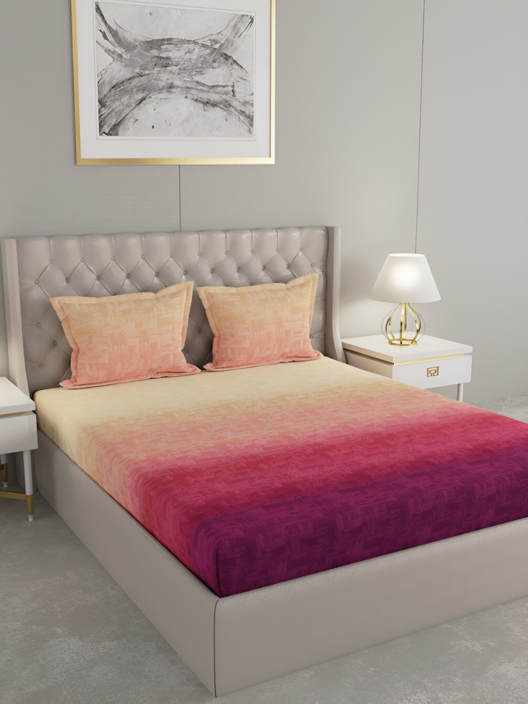 

GM Beige & Pink 144 TC Queen Bedsheet with 2 Pillow Covers