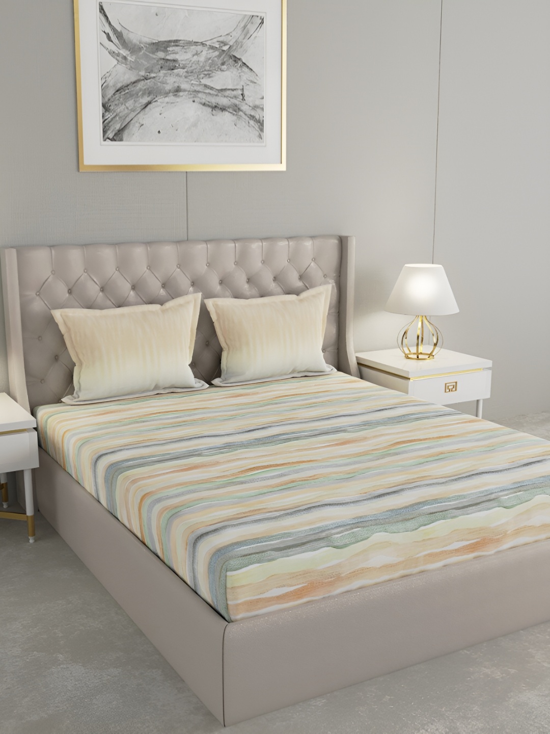 

GM Yellow & Green 144 TC Queen Bedsheet with 2 Pillow Covers