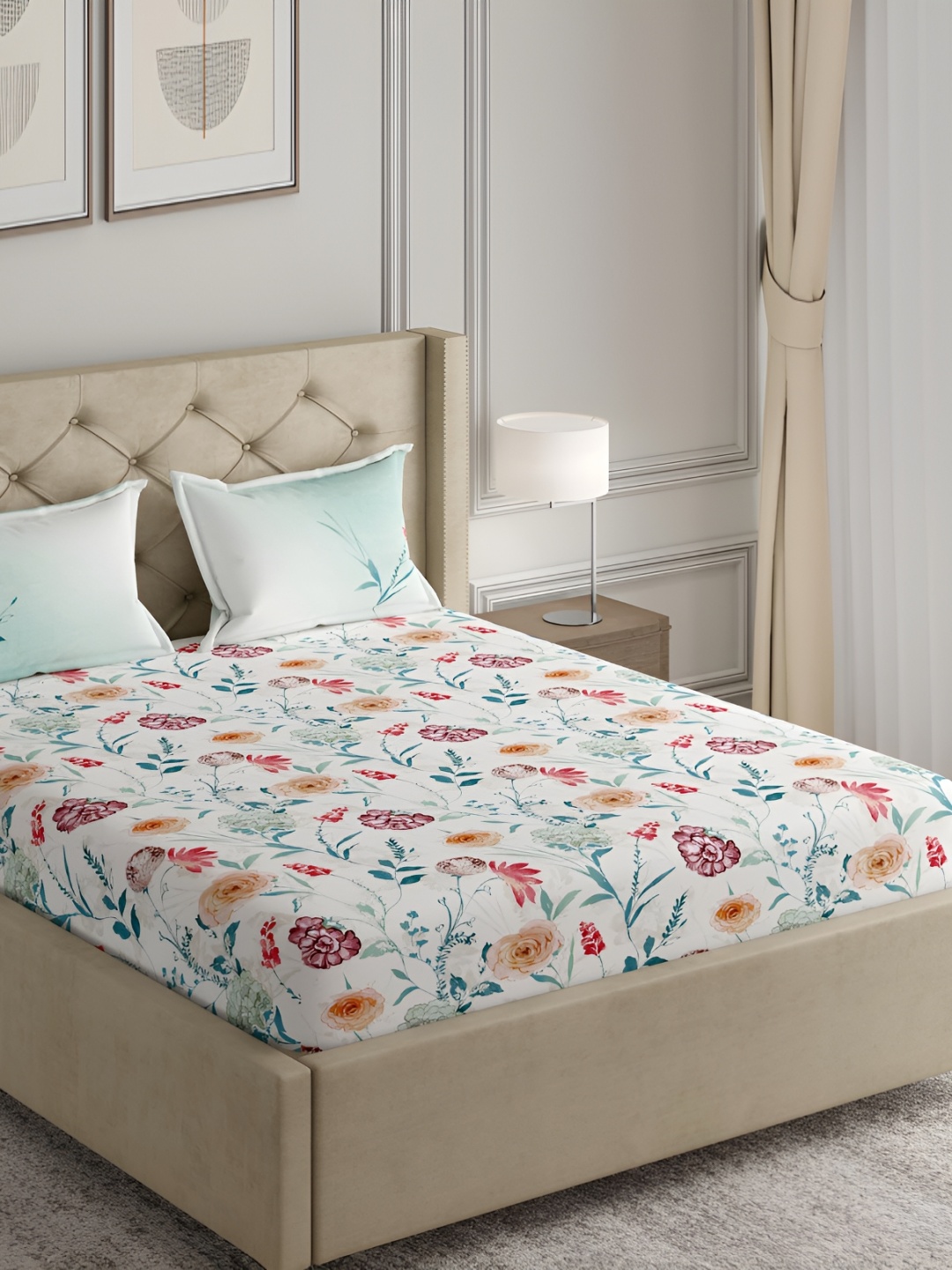 

GM Blue & Purple Floral 144 TC Queen Bedsheet with 2 Pillow Covers