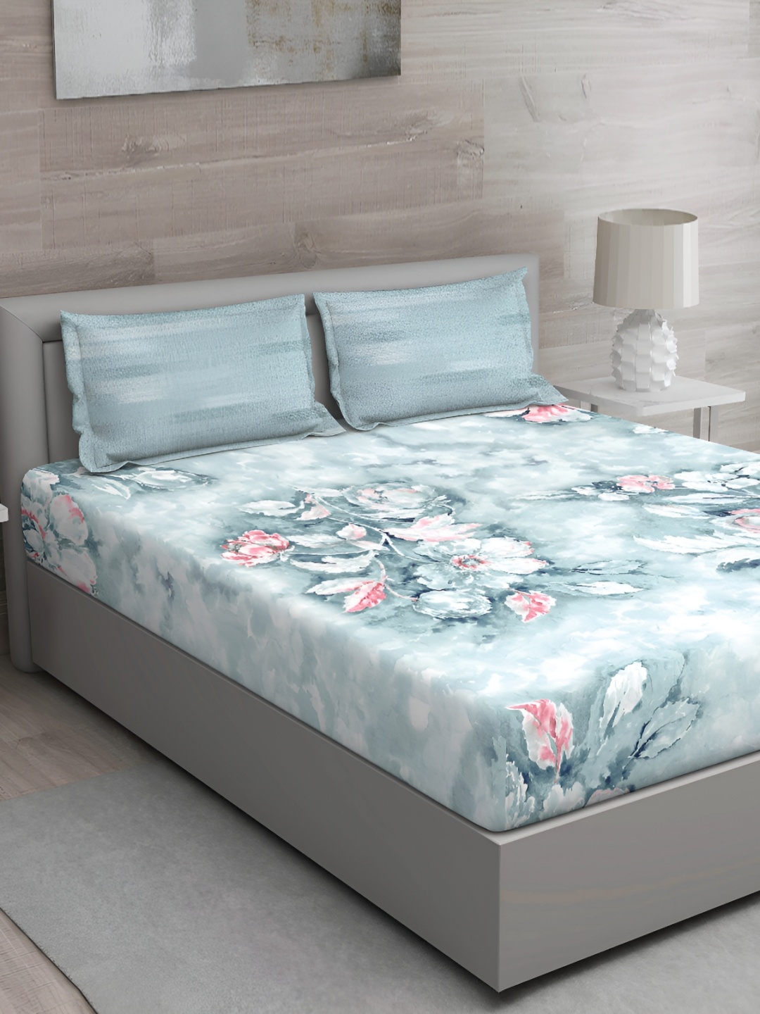 

GM Blue & Pink Floral 144 TC Queen Bedsheet with 2 Pillow Covers