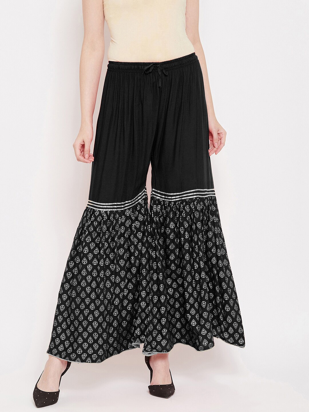 

Castle Lifestyle Women Ethnic Motifs Printed Flared Palazzos, Black