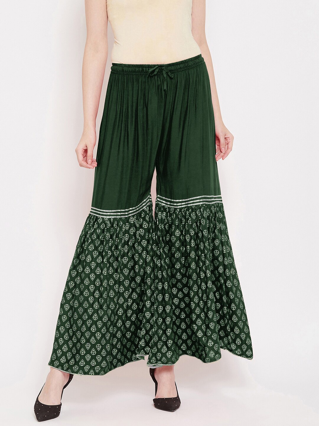 

Castle Lifestyle Women Ethnic Motifs Printed Flared Palazzos, Green