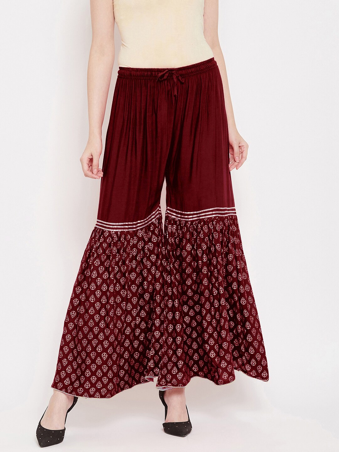 

Castle Lifestyle Women Ethnic Motifs Printed Flared Palazzos, Maroon
