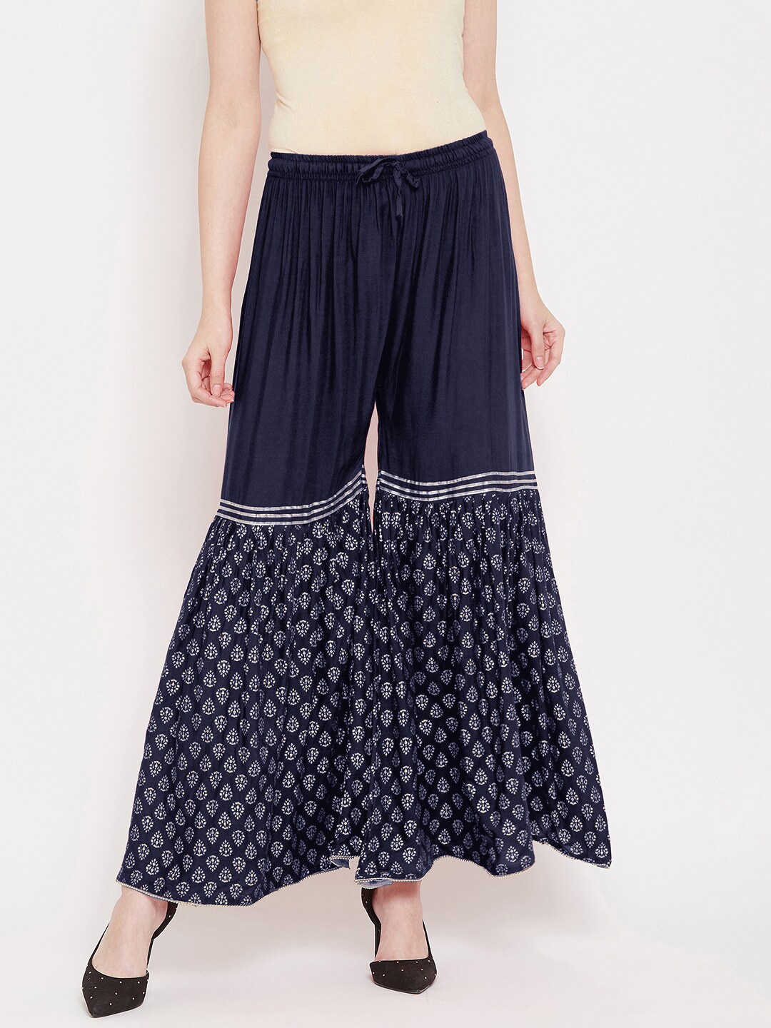 

Castle Lifestyle Women Ethnic Motifs Printed Flared Palazzos, Navy blue