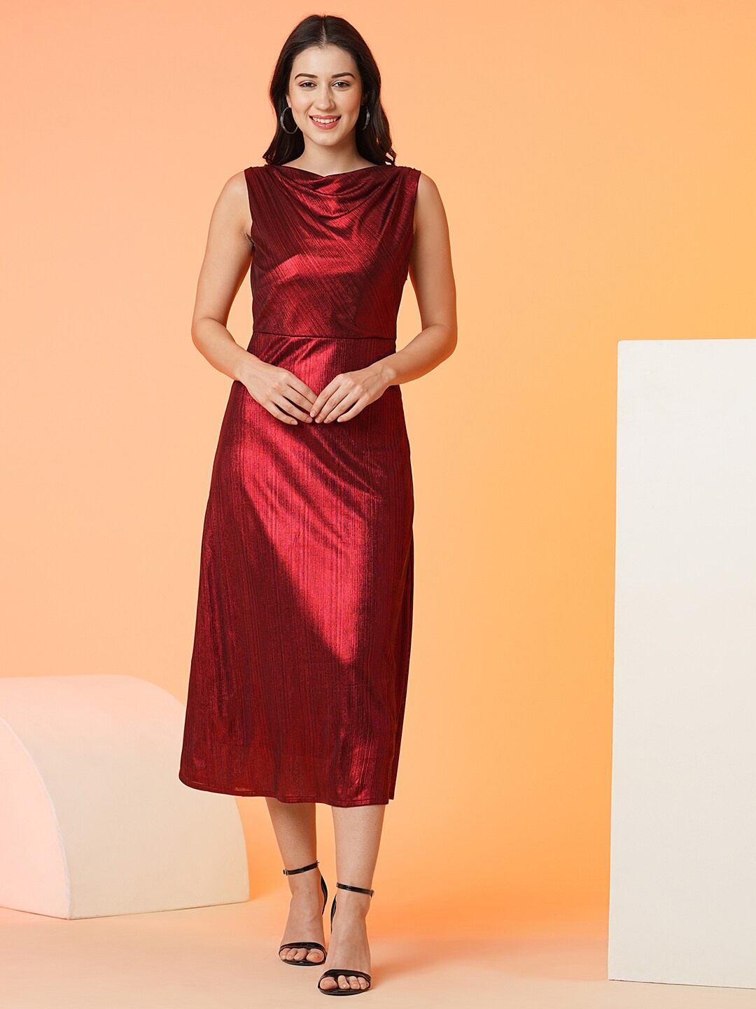 

Globus Shiny A Line Midi Party Dress, Red