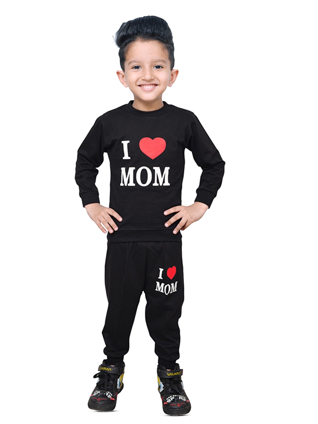 

Pankhu Unisex Kids Printed T-shirt with Pyjamas, Black