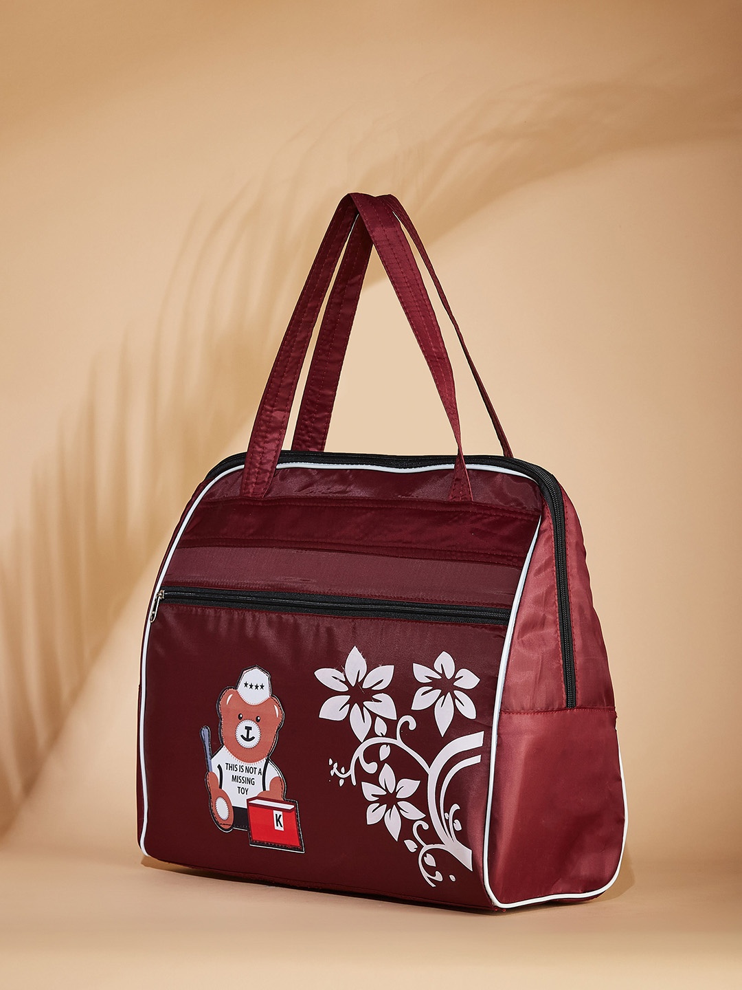 

FARGO Floral Printed Structured Handheld Bag, Maroon