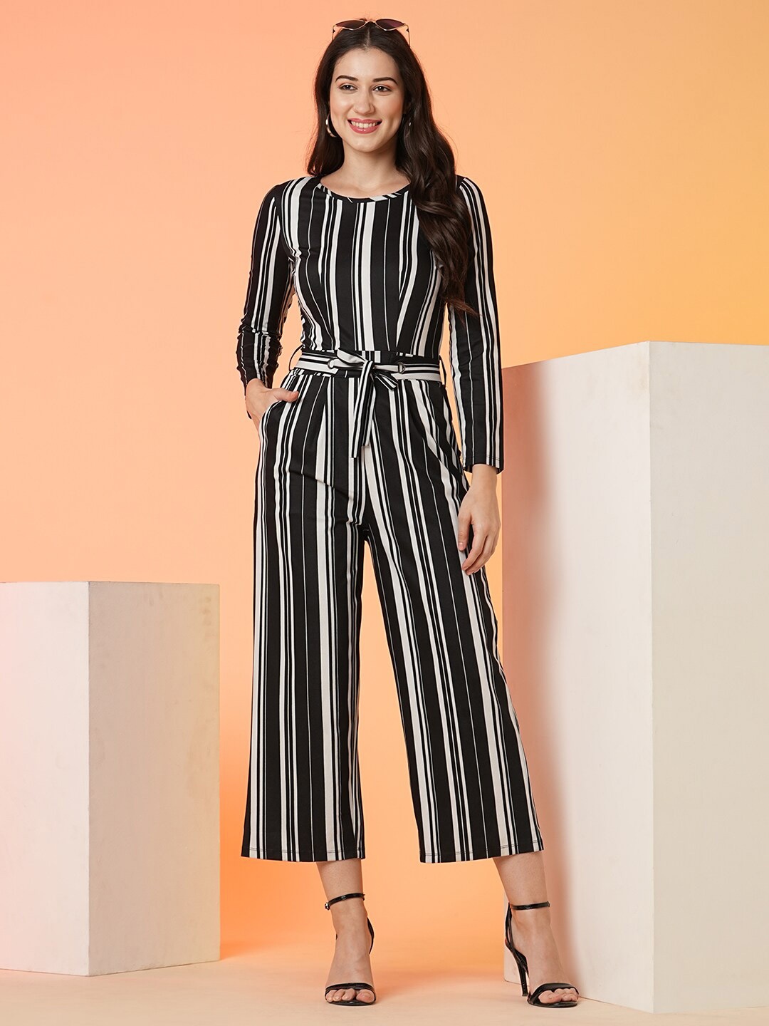 

Globus Women Striped Basic Jumpsuit, Black