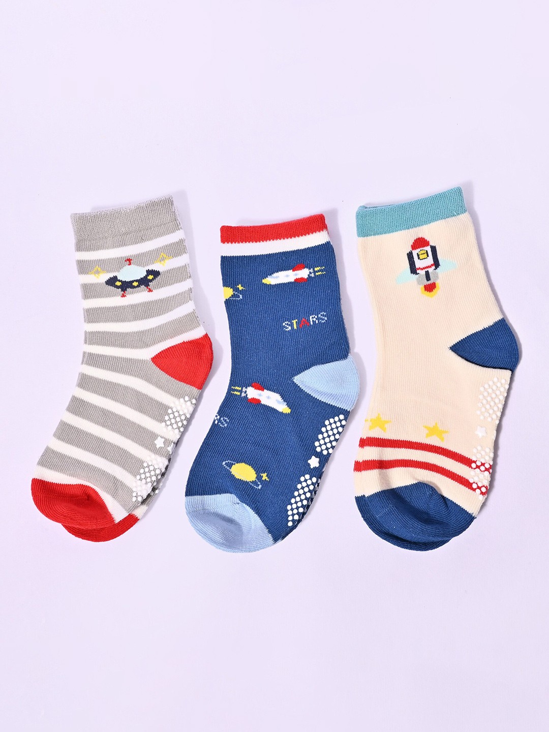

BAESD Kids Pack Of 3 Patterned Calf Length Socks, Blue