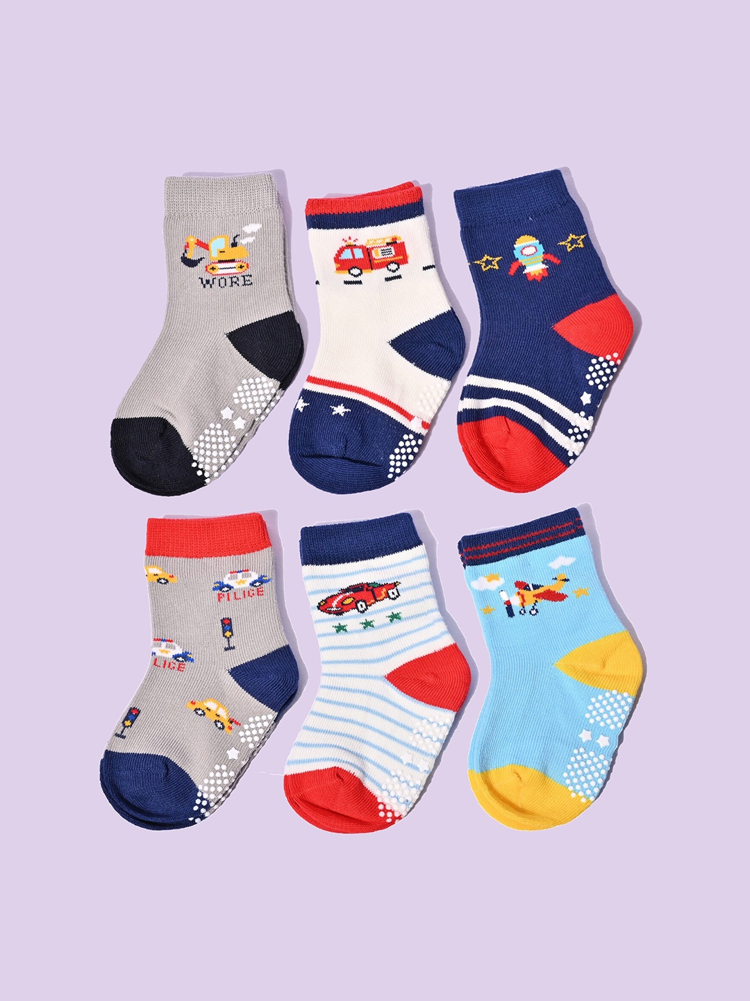 

BAESD Kids Pack Of 6 Patterned Above Ankle-Length Socks, Grey