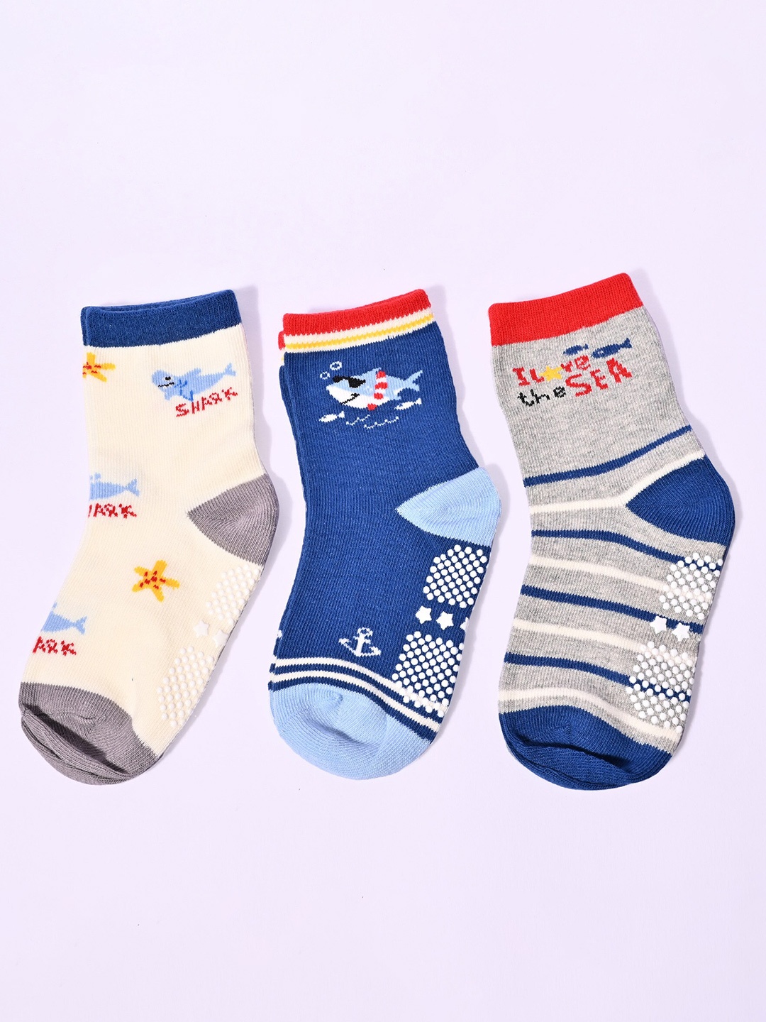 

BAESD Kids Pack Of 3 Patterned Above Ankle Length Socks, Blue