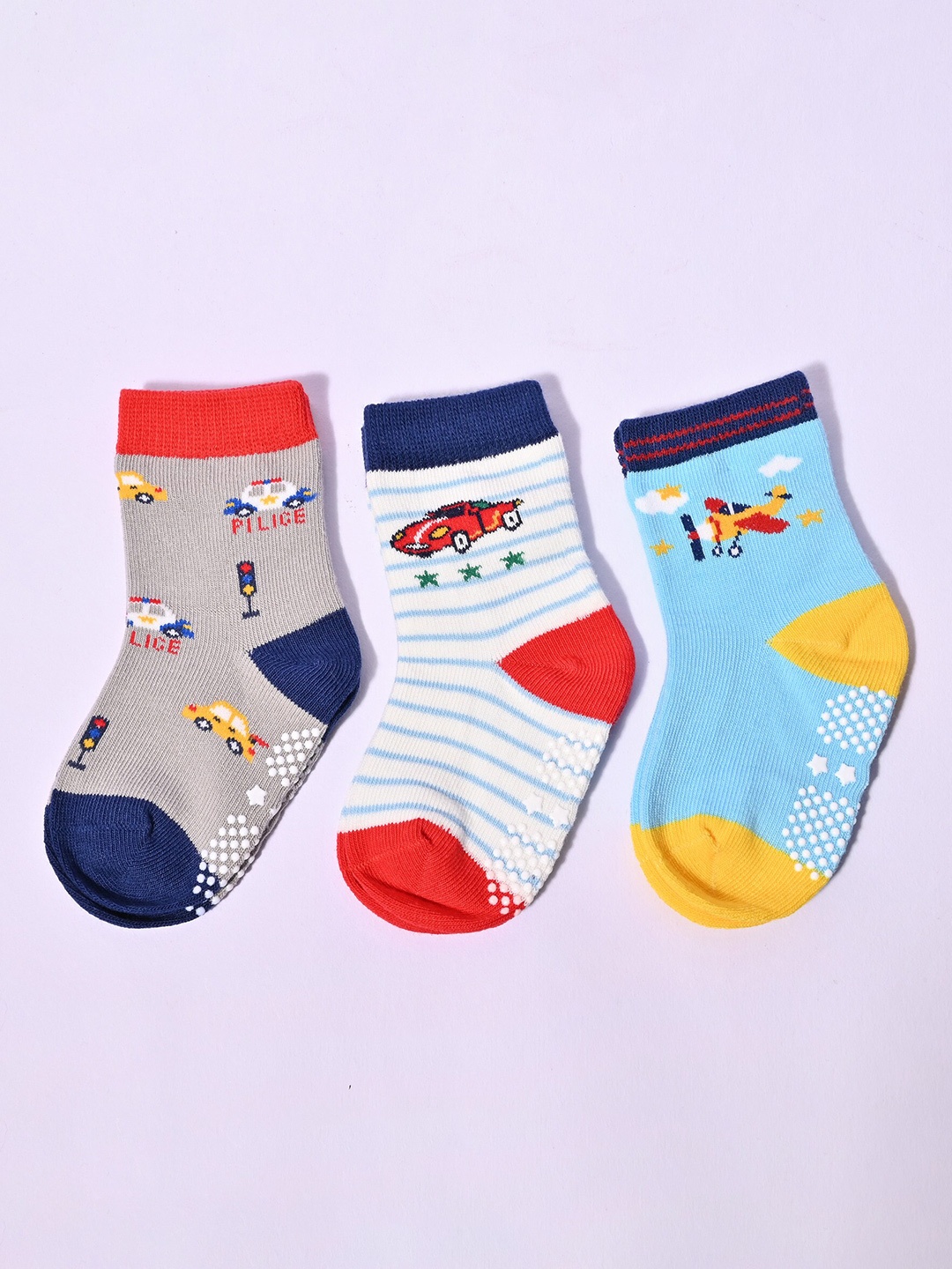 

BAESD Kids Pack Of 3 Patterned Calf Length Socks, Grey