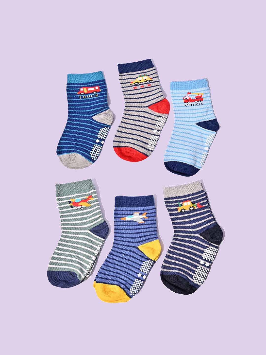

BAESD Kids Pack Of 6 Patterned Antiskid Above Ankle Length Socks, Grey