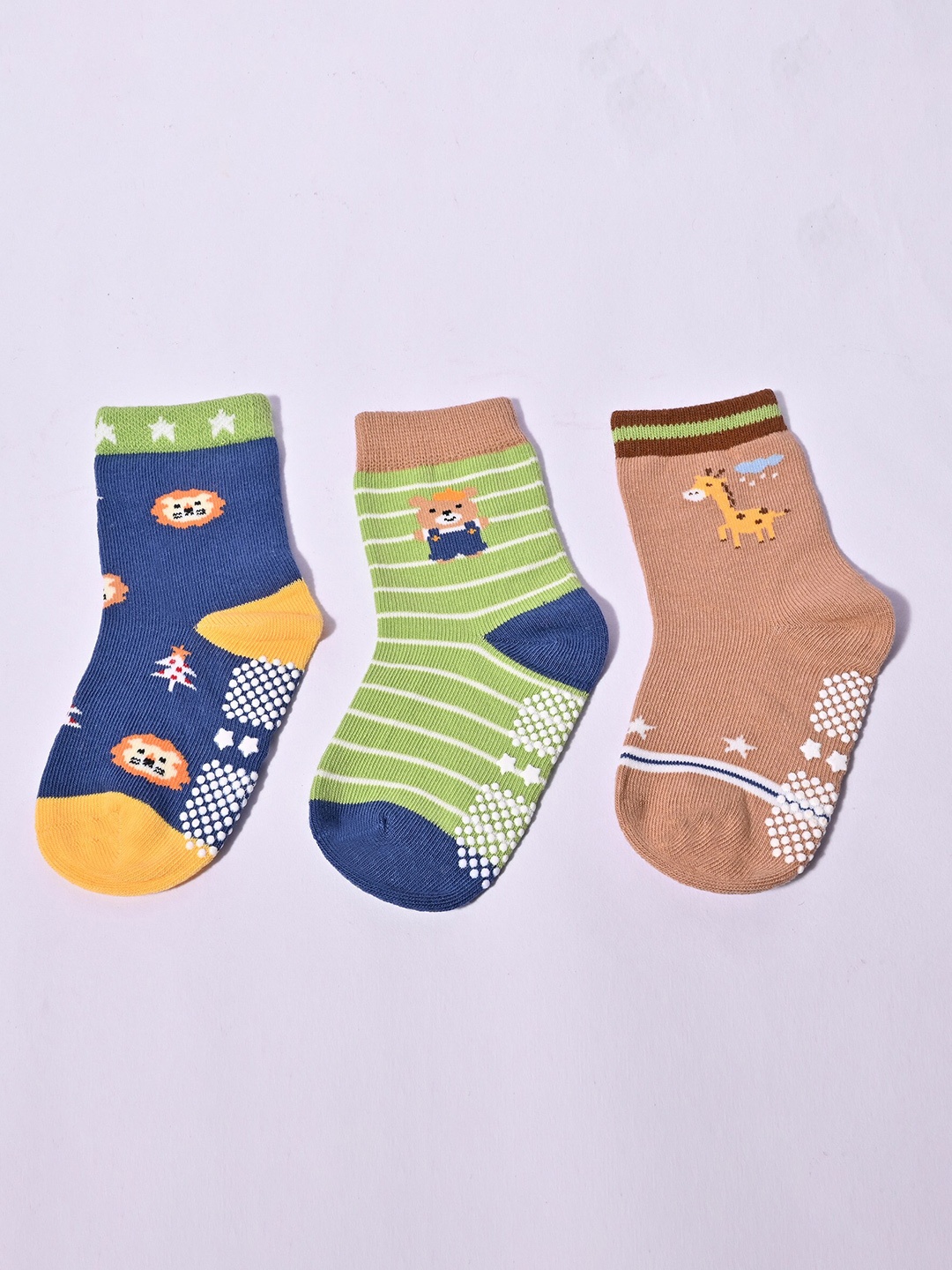

BAESD Kids Pack Of 3 Patterned Anti-Skid Above Ankle Length Socks, Blue