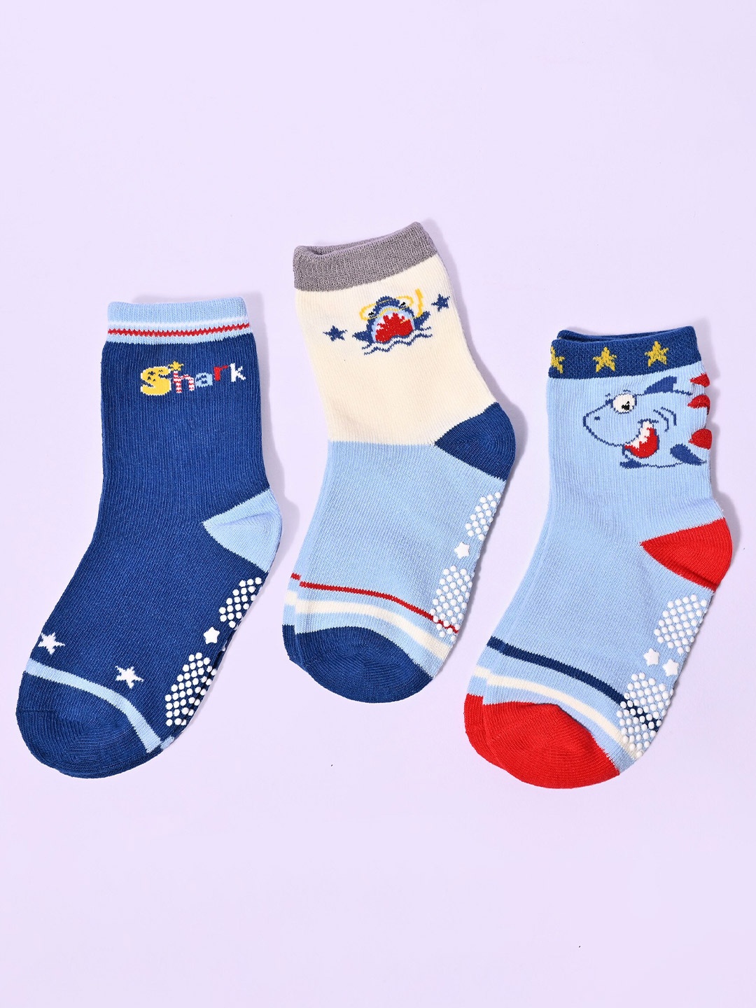 

BAESD Kids Pack Of 3 Patterned Above Ankle-Length Socks, Blue