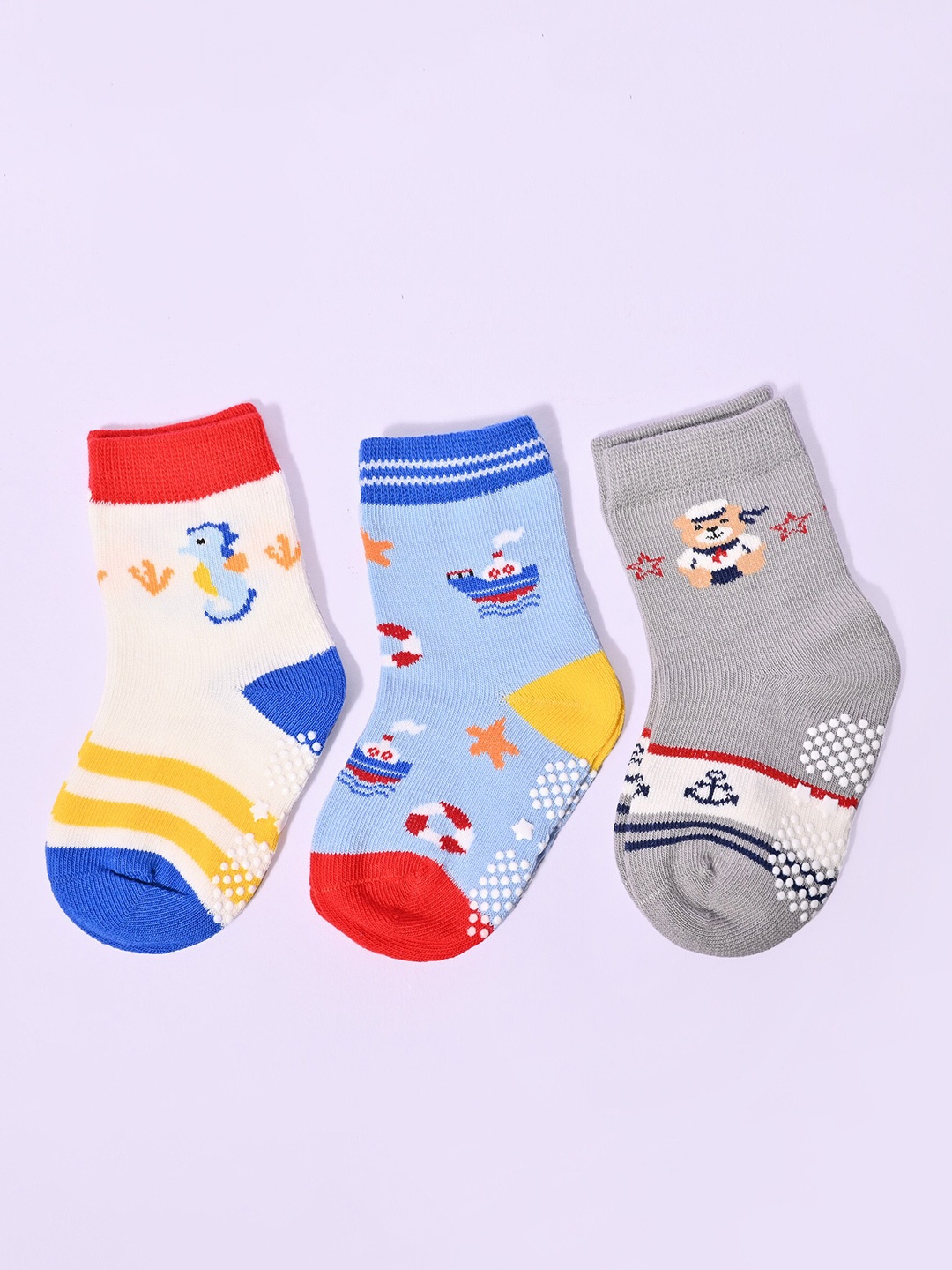 

BAESD Kids Pack Of 3 Patterned Above Ankle-Length Socks, Blue