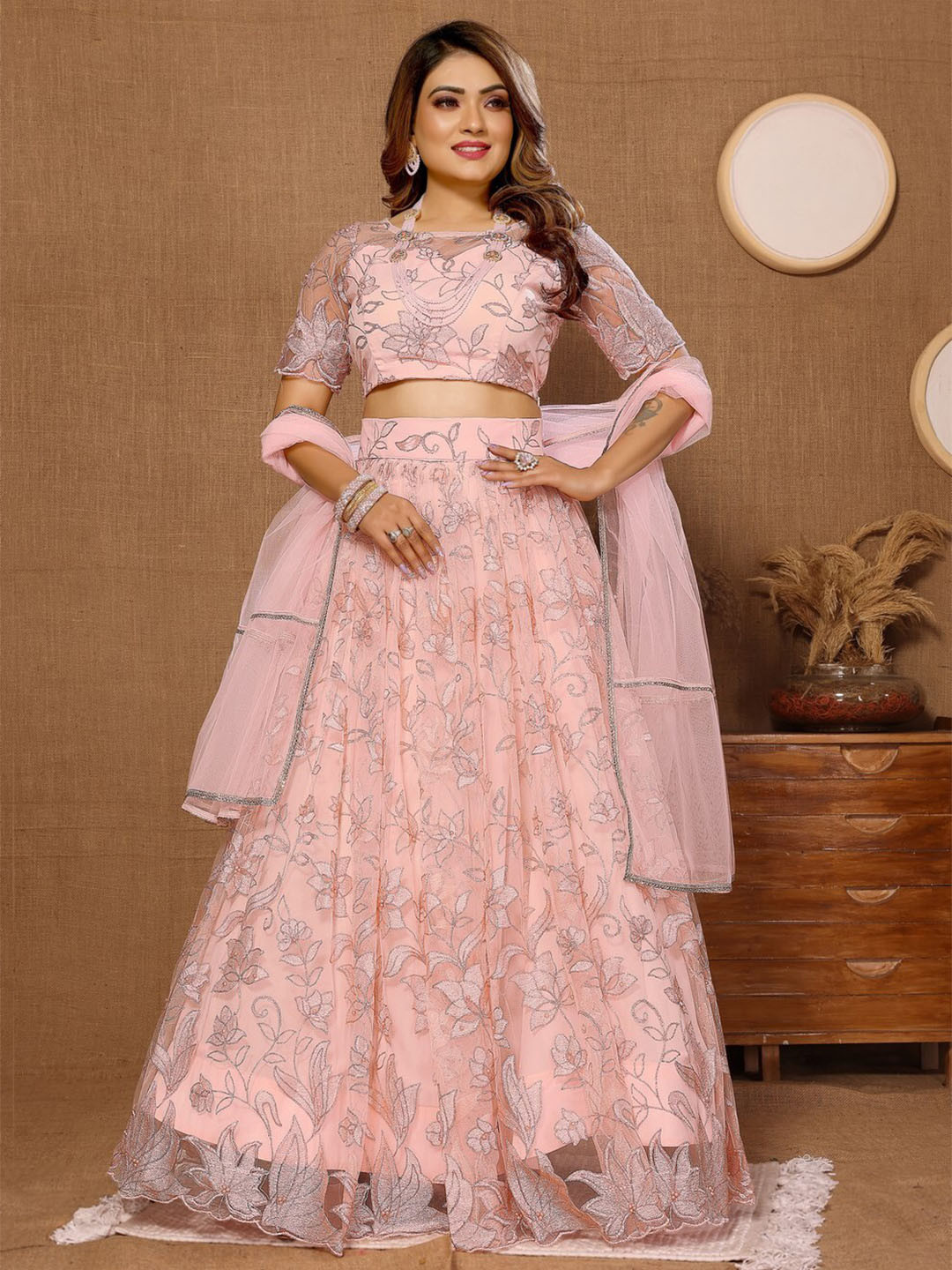 

Titanium Silk Industries Embellished Sequinned Ready to Wear Lehenga & Blouse With Dupatta, Pink