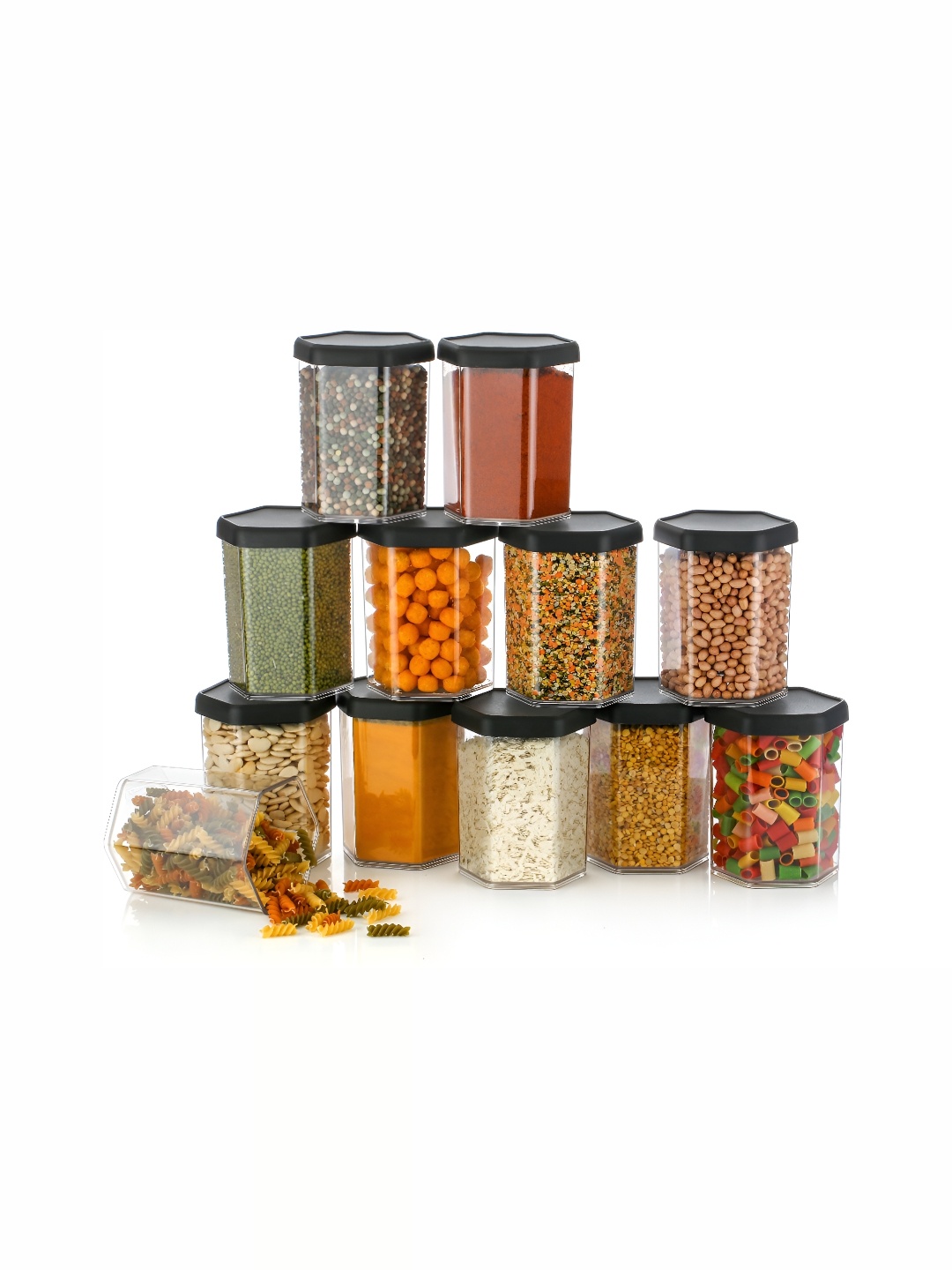 

2Mech Black & Transparent 12 Pieces Grocery Food Container 1150 ml