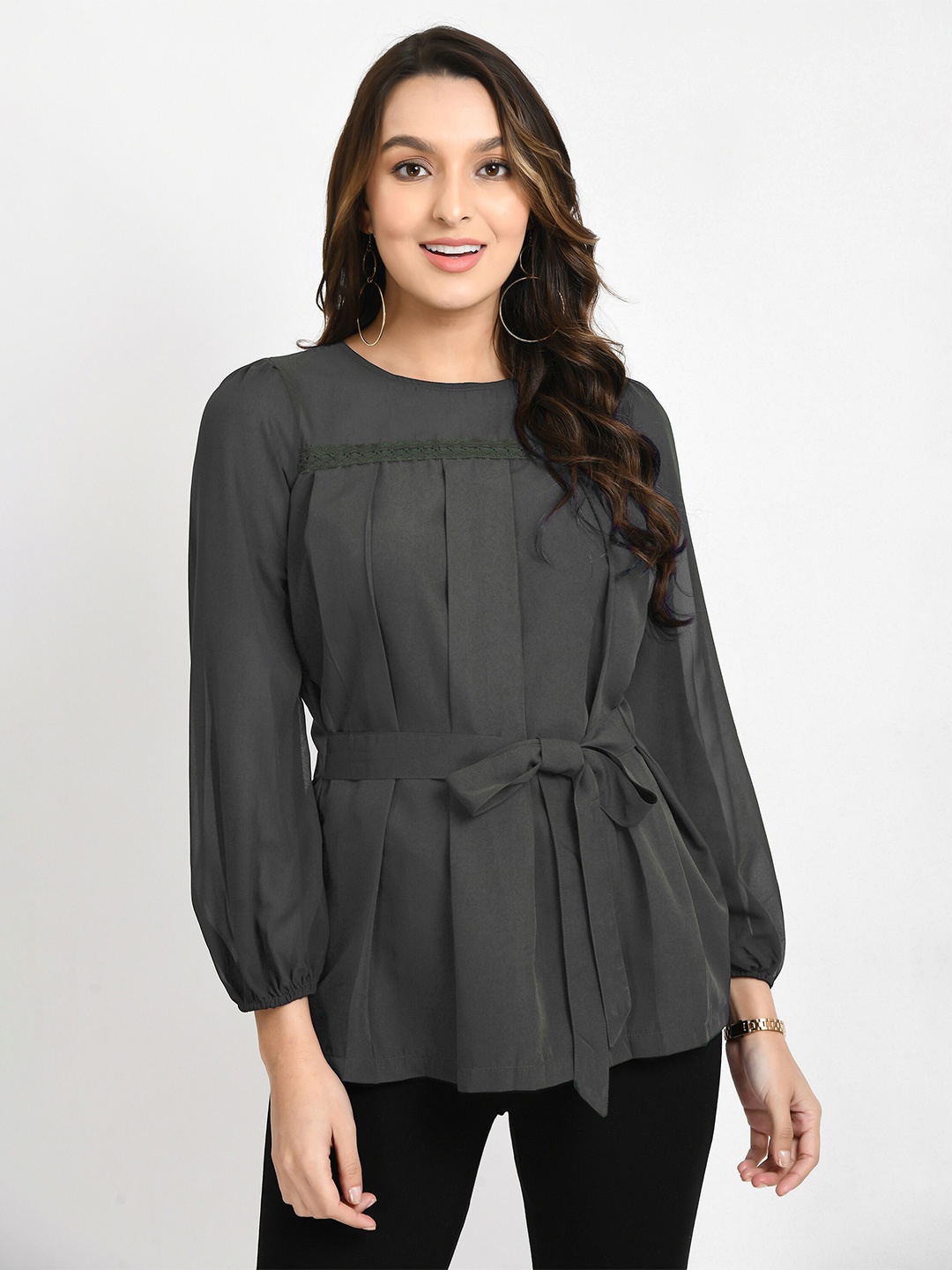 

V&M Pleated waist Tie-up Top, Grey
