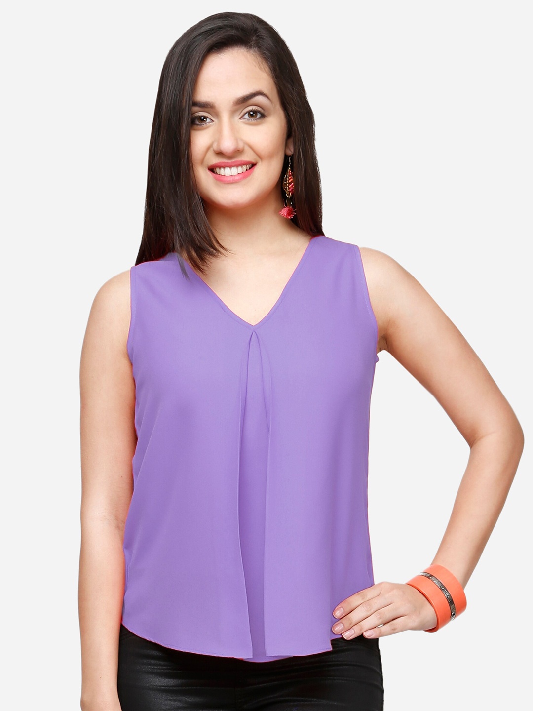 

V&M V-Neck Pleated Top, Lavender
