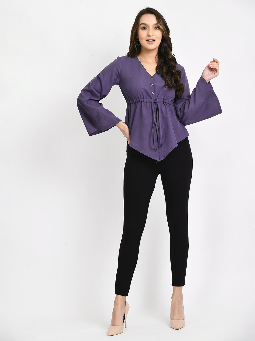

V&M Crepe Waist Tie-Up Empire Top, Purple
