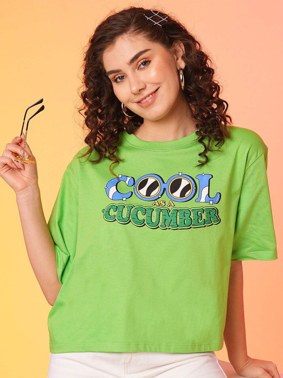 Globus Typography Printed Round Neck Short Sleeves Cotton T-shirt, Green