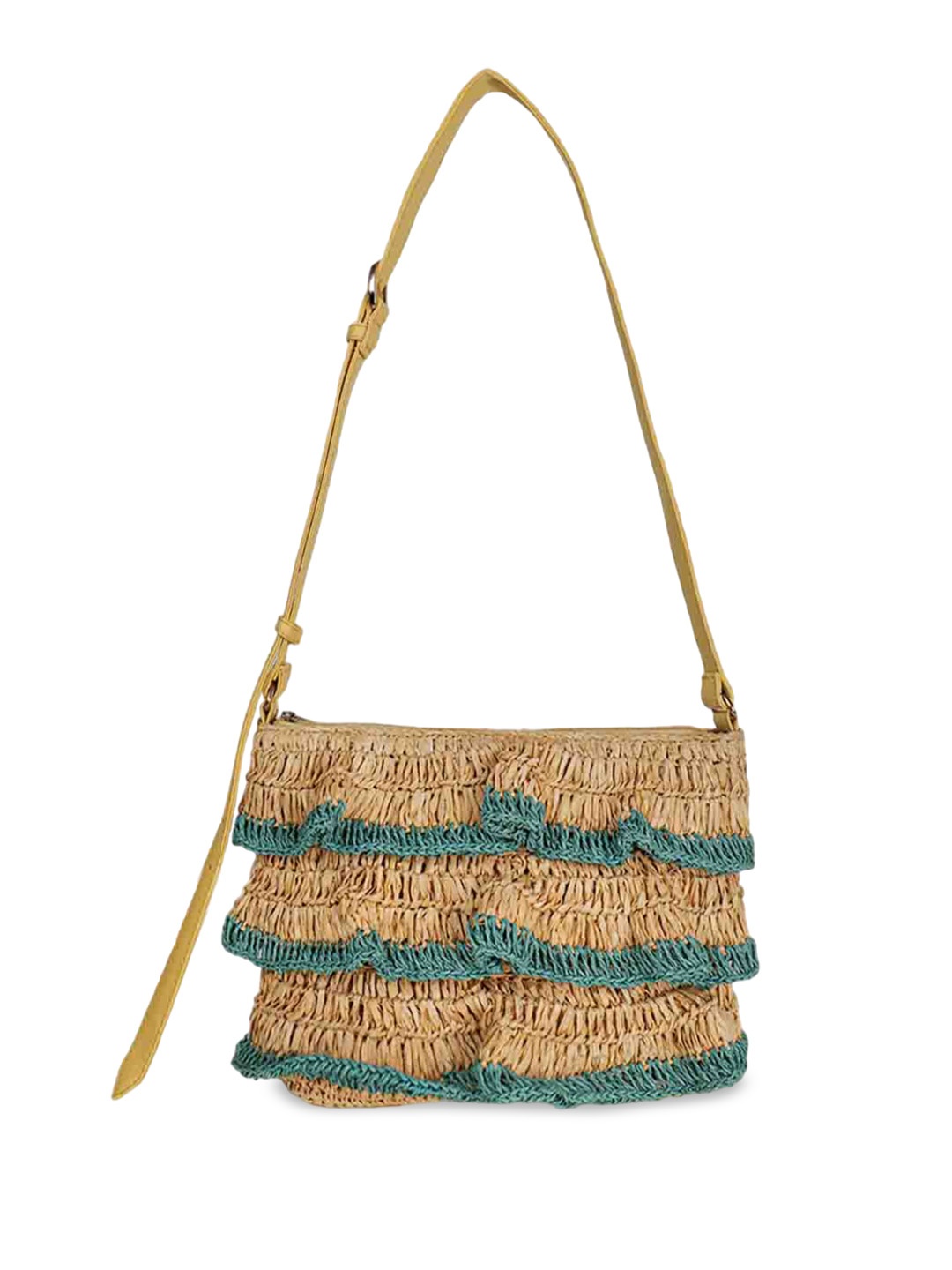 Mast & Harbour Oversized Textured Crochet Raffia Elegant Sling Bag, Yellow