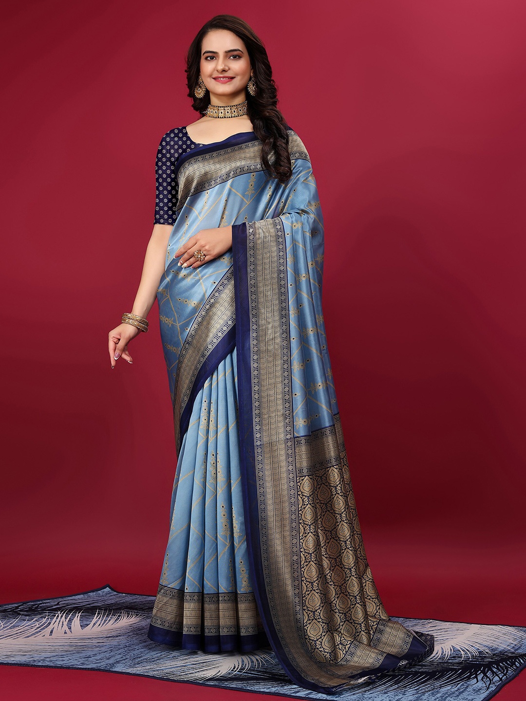

KALINI Ethnic Motifs Zari Art Silk Mysore Silk Saree, Blue
