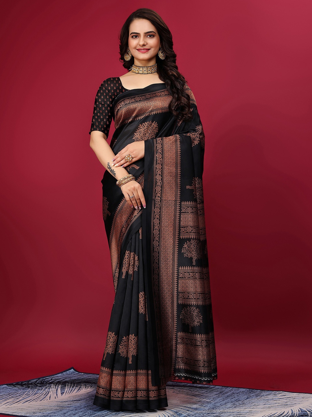 

KALINI Ethnic Motifs Art Silk Mysore Silk Saree, Black