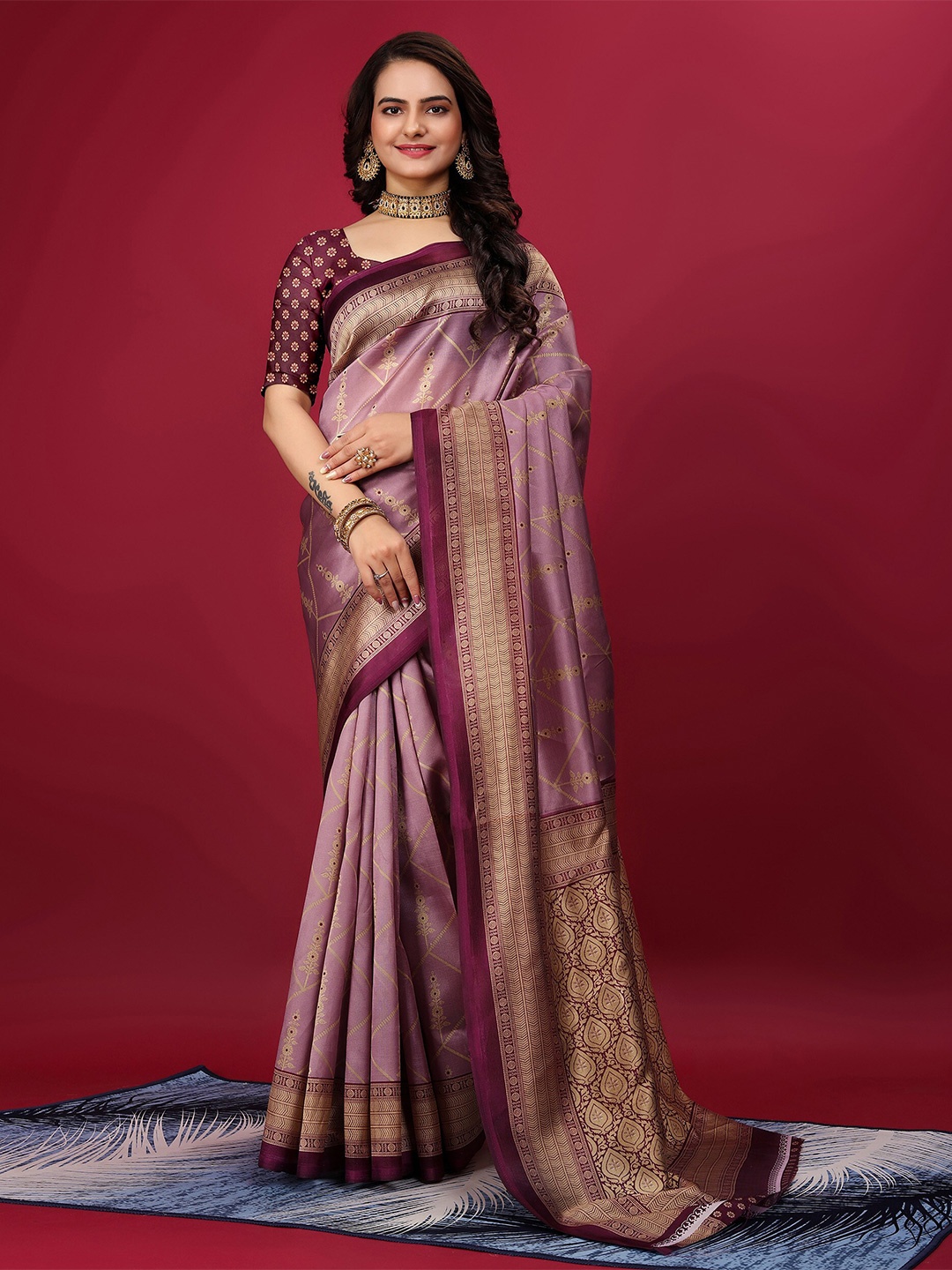 

KALINI Ethnic Motifs Zari Art Silk Mysore Silk Saree, Lavender
