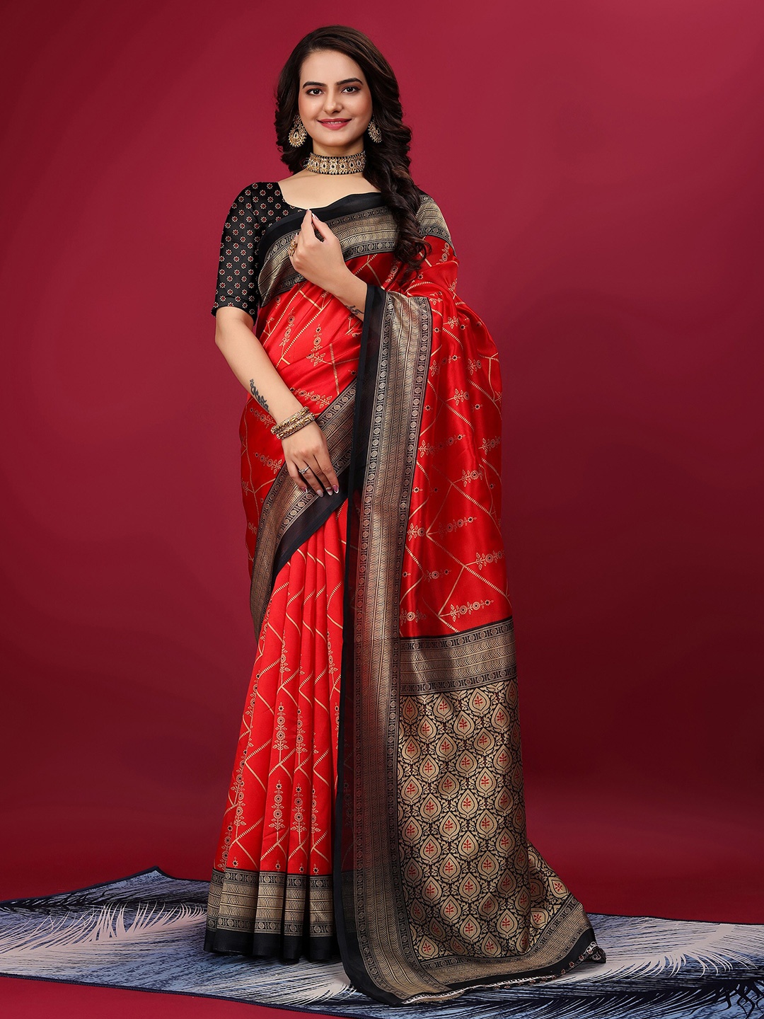 

KALINI Ethnic Motifs Zari Art Silk Mysore Silk Saree, Red