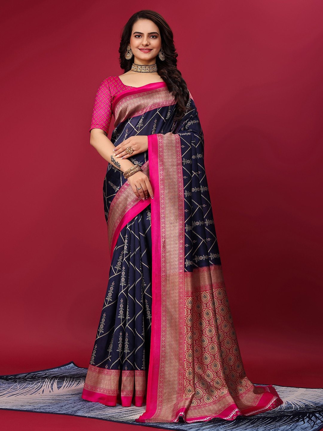 

KALINI Ethnic Motifs Zari Art Silk Mysore Silk Saree, Blue