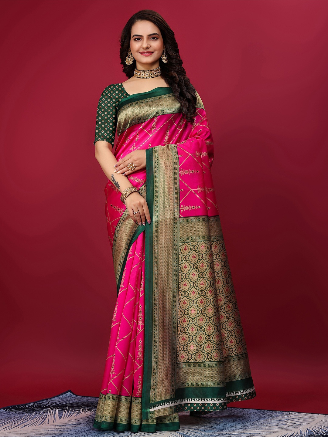 

KALINI Ethnic Motifs Zari Art Silk Mysore Silk Saree, Green
