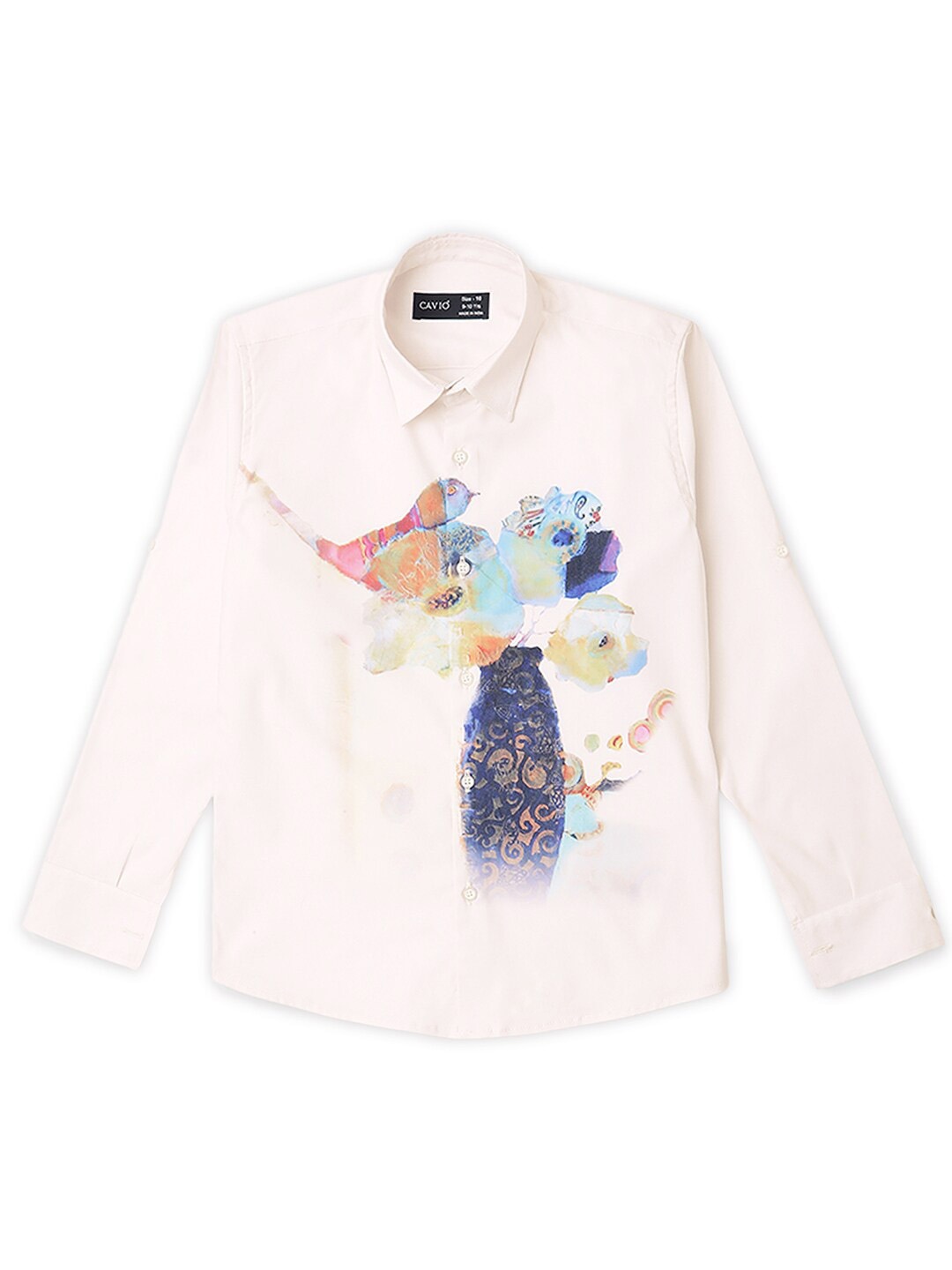 

CAVIO Boys Standard Opaque Abstract Printed Cotton Casual Shirt, Cream