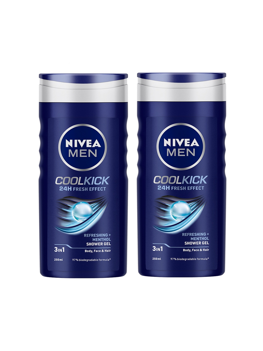 

Nivea Men Pack of 2 Cool Kick Refreshing Menthol Shower Gel - 250ml Each, Navy blue