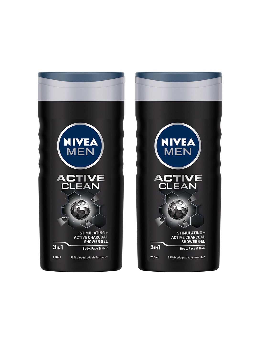 

Nivea Men Pack of 2 Active Clean with Charcoal Shower Gel - 250ml Each, Black