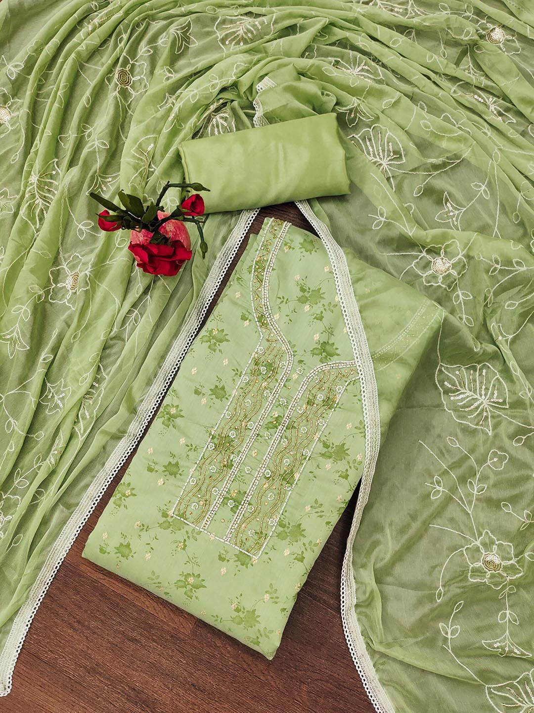 

KALINI Unstitched Dress Material, Green