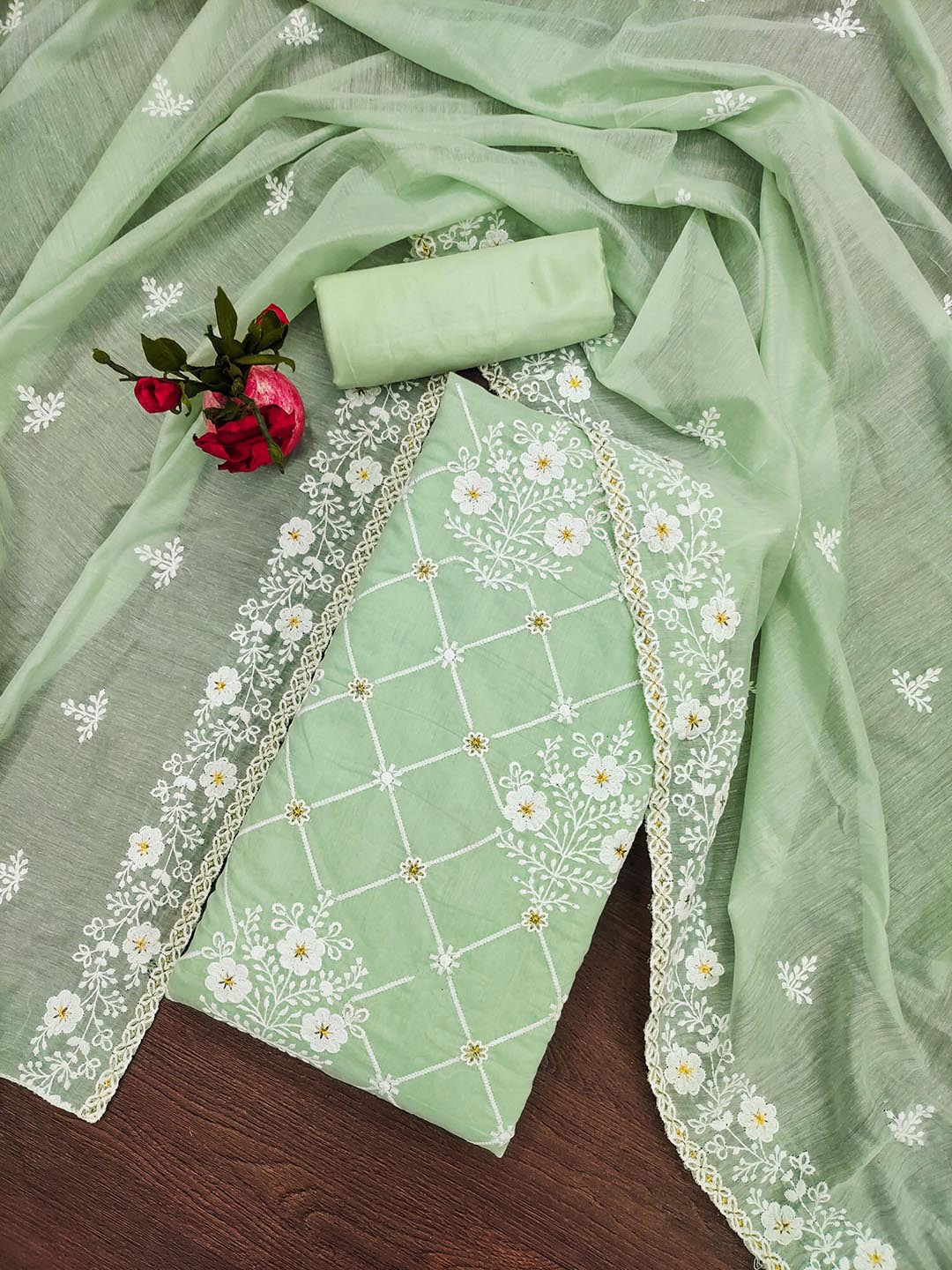

KALINI Embroidered Unstitched Dress Material, Green