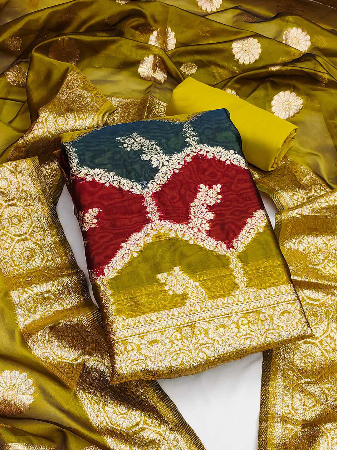 

KALINI Organza Unstitched Dress Material, Green