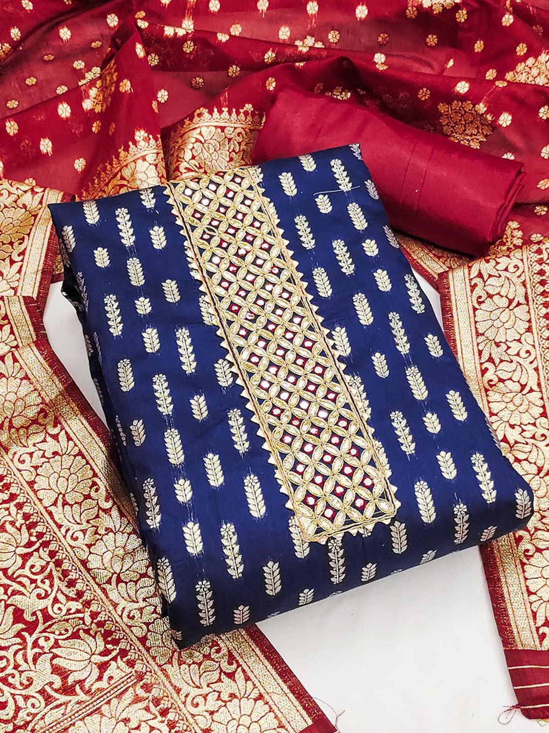 

KALINI Unstitched Dress Material, Navy blue