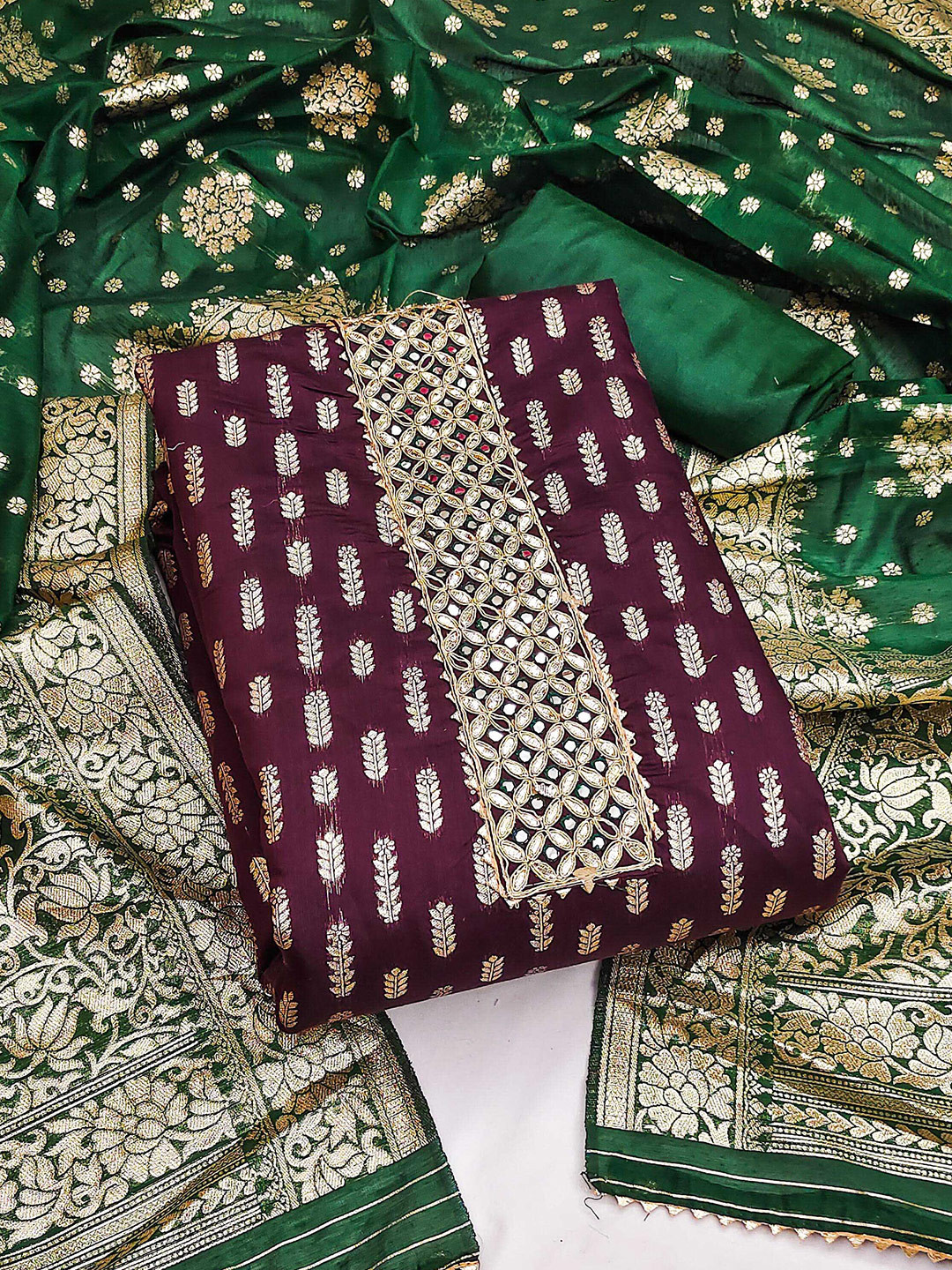 

KALINI Unstitched Dress Material, Burgundy