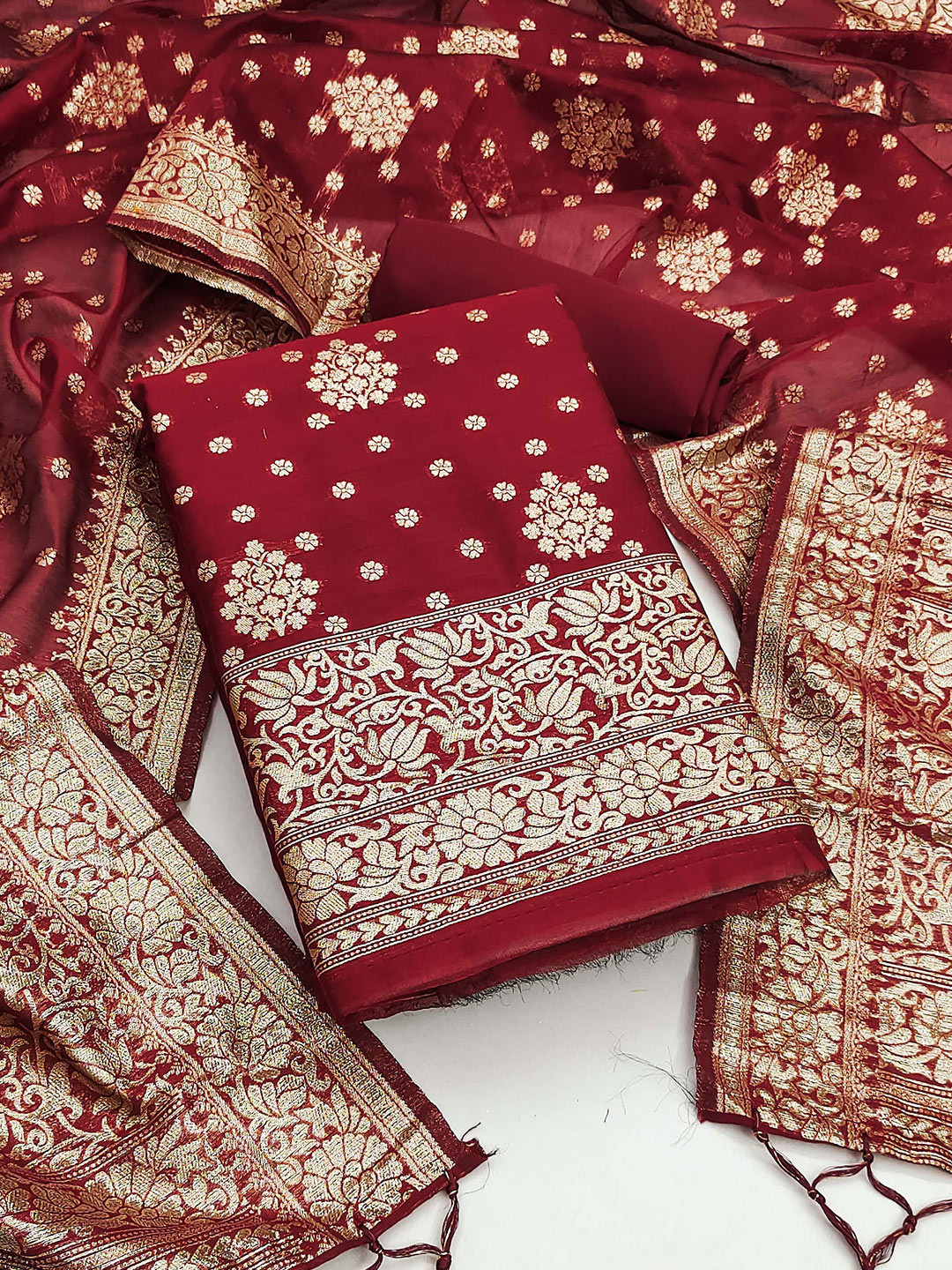 

KALINI Unstitched Dress Material, Maroon